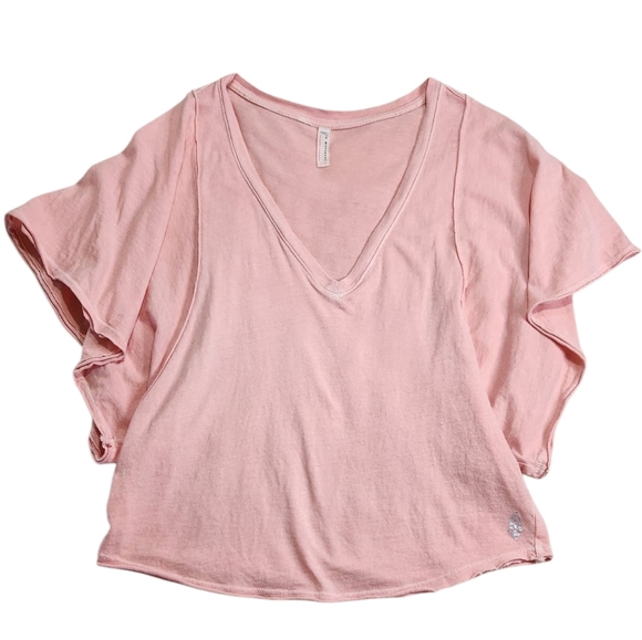 Free People Movement Artemis Tee Pink V-neck Flutter Sleeve Oversized XS - Picture 1 of 8